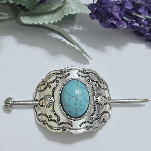 Southwest Turquoise Stone Ponytail Holder - Picture 2 of 5